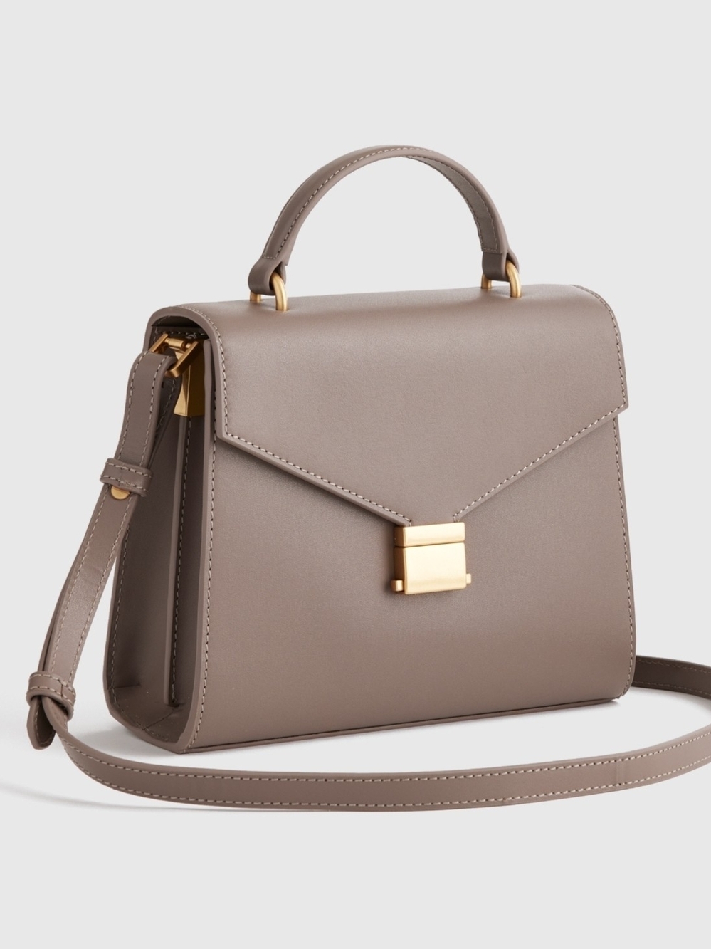 Quince Small Handle Crossbody Satchel w/ Detachable Strap Taupe Gold Hardware